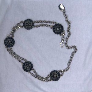 Concho belt, black enamel beaded silver tone chain belt, 38" length, gorgeous!
